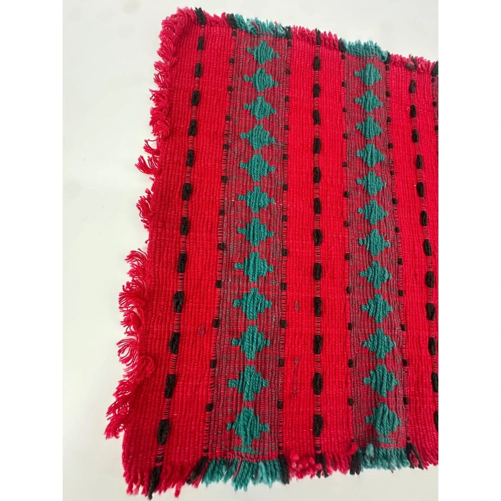 Set of 4 Handwoven Southwestern Placemats Red Green Geometric Fringed Table Mats